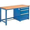 Global Industrial 72Wx30D Modular Workbench, 3 Drawers, Maple Butcher Block Square Edge, Blue 711141
